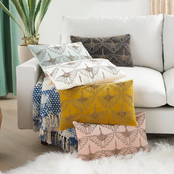 Nourison Sofia Ivory Decorative Throw Pillow, 12 inchx20 inch, Size: 12 inch x 20 inch