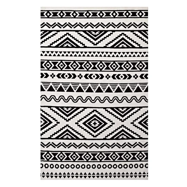 Modway Haku Geometric Moroccan Tribal 5x8 Area Rug - Black and White