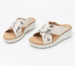 Clarks Collection Wedge Slide Sandals - Jillian Gem - Size 7-1/2 Wide, Ivory Camo