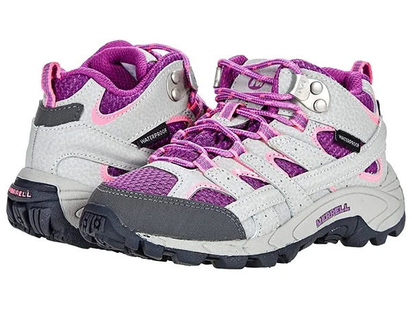 Merrell Kid's Moab 2 Mid Waterproof Boot, Size: 11.5, Paloma/Berry
