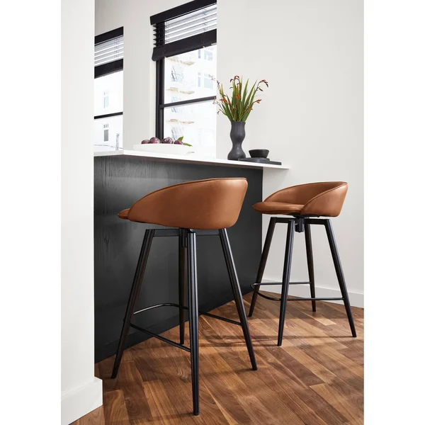 Room & Board - Modern Sylvan Swivel Counter Stool in Synthetic Leather in Graphite - Performance Fabric