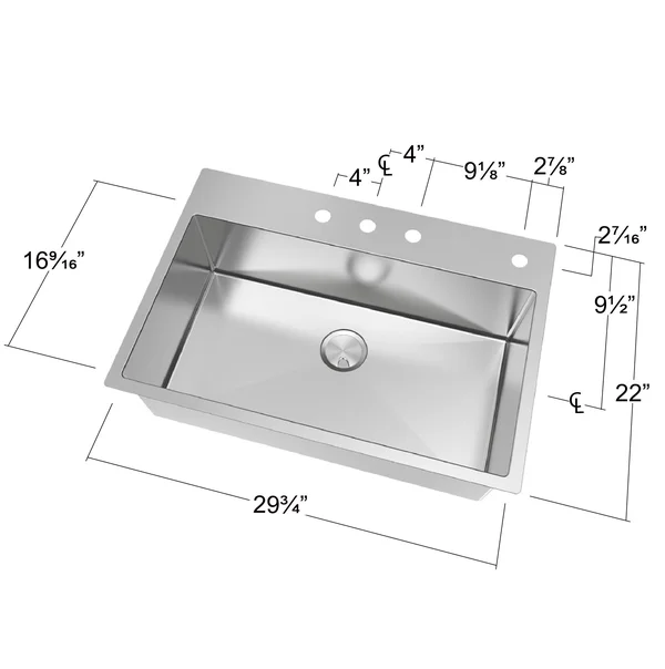 Transolid Diamond 32-in 16 Gauge Super Dual Mount Single Bowl Kitchen Sink