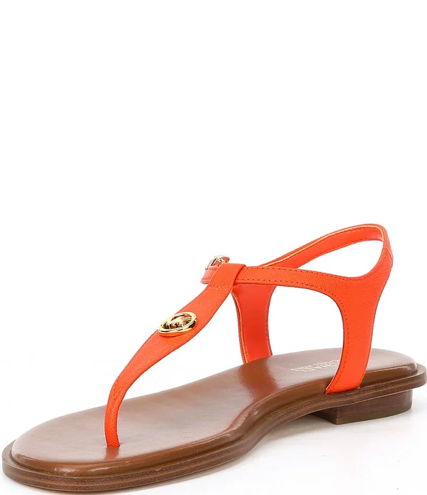 Michael Kors Mallory Leather T-Strap Sandal - Blue - Flat Sandals
