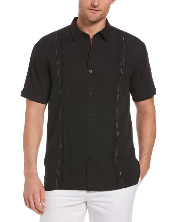 Cubavera Mens Double Tucks Short Sleeve Shirt - Black - Medium