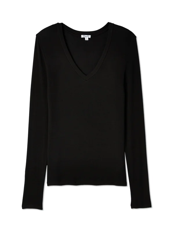 Splendid Long Sleeve V-Neck Tee - Black - XXL