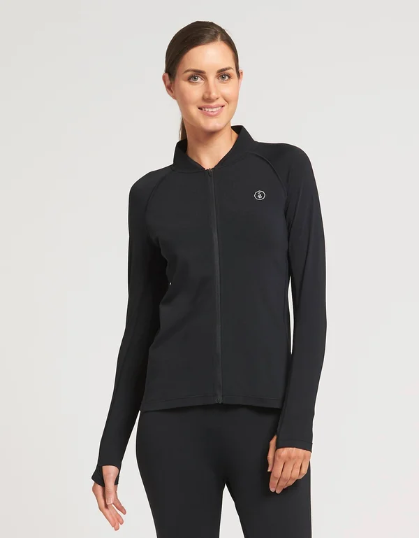Sun Protective Long Sleeve Zip Top for Women UPF50+, UV Protection Black