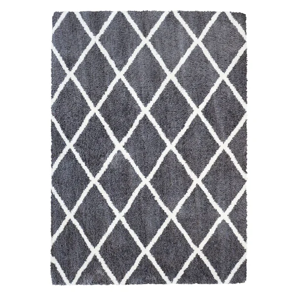 Gertmenian Micro Shaggy Luxury Grande Diamond Lattice Shag Rug, Grey, 7.5X9.5 ft