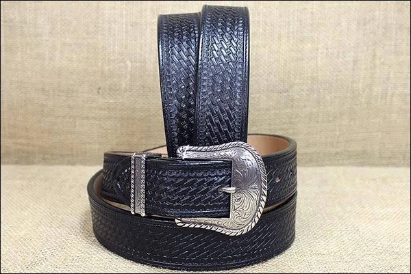 Justin Men's Bronco Basketweave Leather Belt Black 32