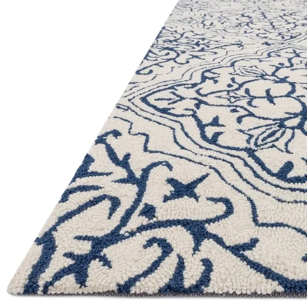 Alexander Home Valentina Hand-Hooked Traditional Botanical Area Rug - Ivory/Blue 3& x 3&