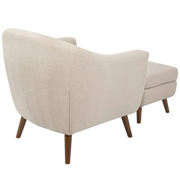 31x22 Beige Woven Fabric and Brown Rockwell Mid-Century Modern Accent Chair with Ottoman