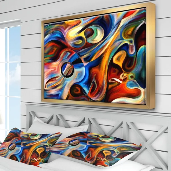 Designart & Abstract Music and Rhythm & Abstract Framed Canvas Art Print - Size: 34 inch x 18 inch
