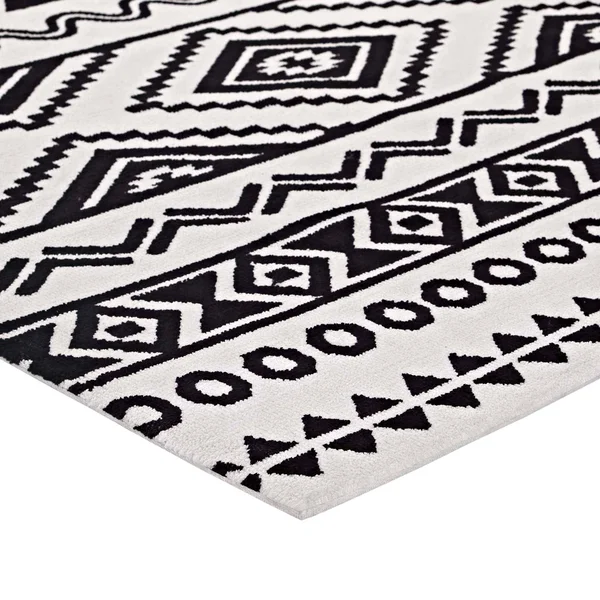 Modway Haku Geometric Moroccan Tribal 5x8 Area Rug - Black and White