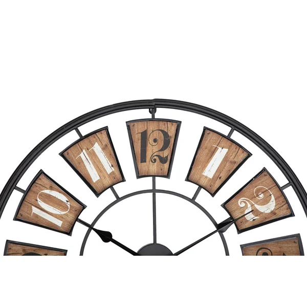Utopia Alley CL45WD 27 in. Metal Wall Clock with Black Frame & Wood Colored Panels