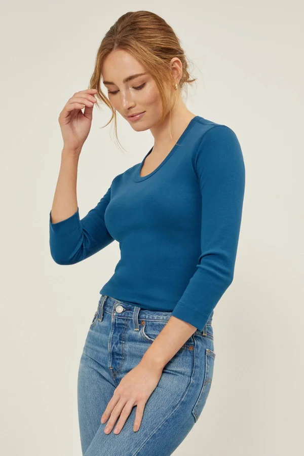 Essential Heritage Knit 3/4 Scoop Neck Tee Poseidon, L