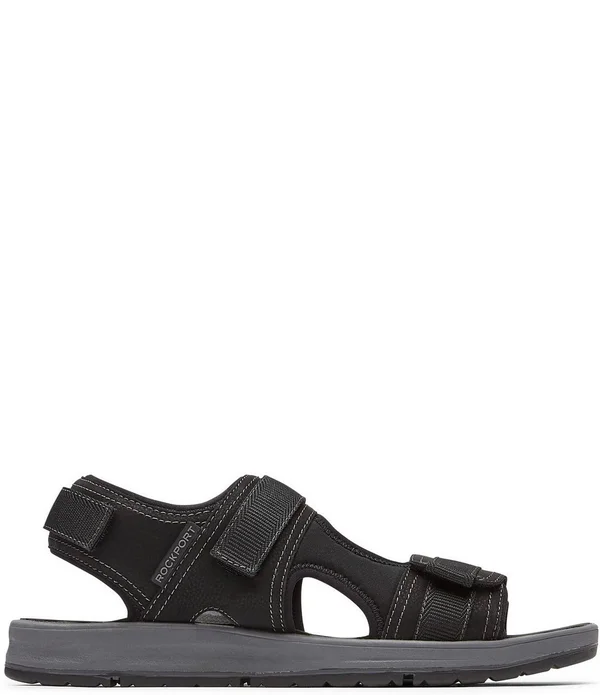 Rockport Men's Lucky Bay Sport 3 Strap Suede Sandals - Mens, 10M, Black