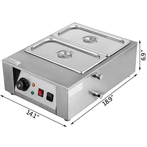 Vevor 1000W Food Warmer, 2 Tanks Commercial Electric Heater, 26.45lbs Capacity Thermal Insulation Melting Pot Machine, for Choco