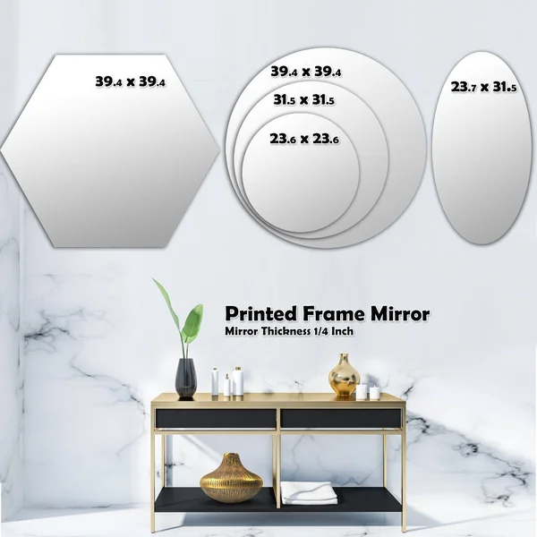 Designart 'Blue Silver Spring I' Modern Round or Oval Wall Mirror - Leaves - 24 in. Wide x 24 in. High