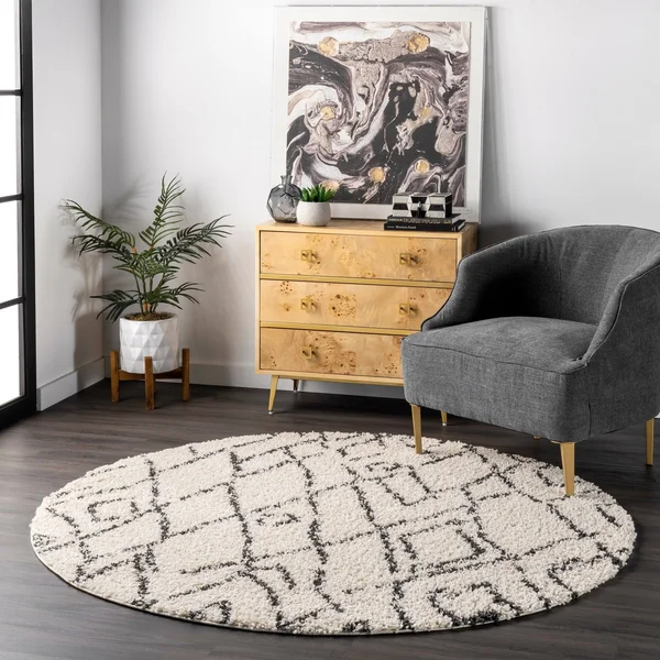nuLOOM Nieves Moroccan Diamond Shag Area Rug, 10& Round, Off White