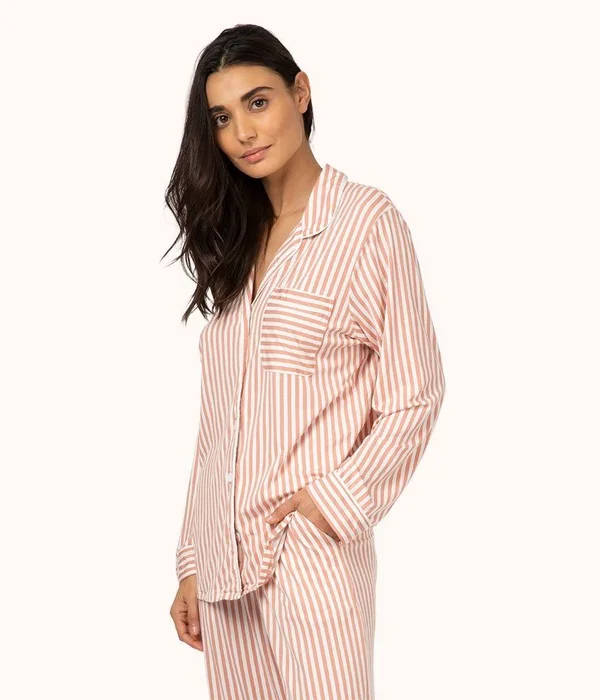 Lively The All Day Lounge Shirt, Size Small in Mini Stripe Shell Pink at Nordstrom
