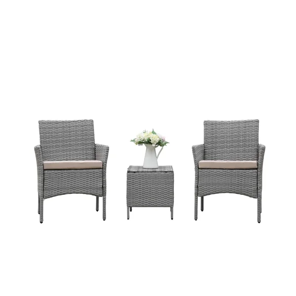 3PC Rattan Patio Conversation Set with Cushions - Art Leon