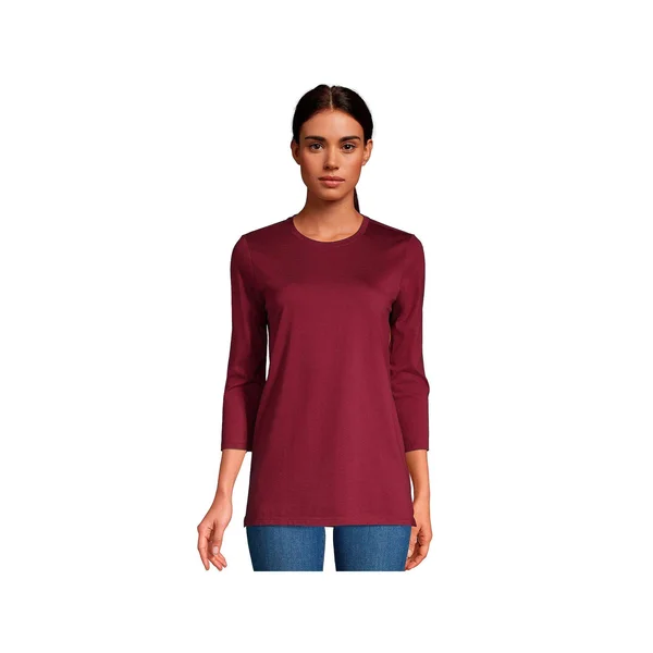 Petite Lands& End 3/4- Sleeve Supima Cotton Crewneck Tunic, Women's, Size: Small Petite, Dark Red