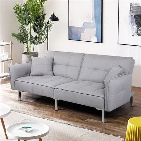 Easyfashion Morden Futon Sofa Bed BACKREST Sleeper Sofa with Fabric Cover Gray