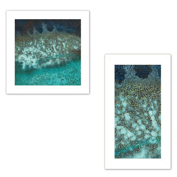 Abstract Waves Caribbean Oceans Bottom Rock 2-Piece Vignette by Jay Zinn, White Frame
