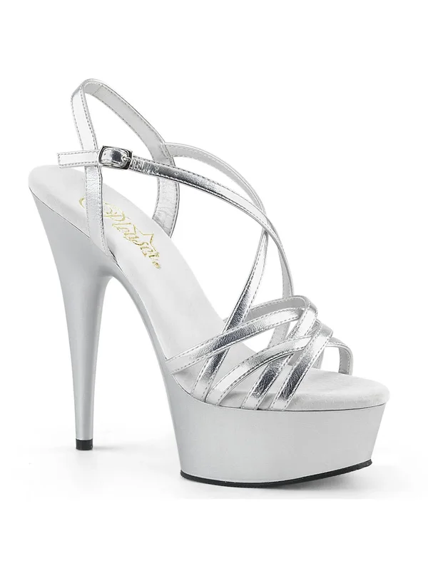 Pleaser DELIGHT-613, 6x22 Criss-Cross Strap Sandal - Silver 13