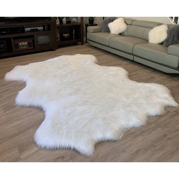 Ovella Home Premium Luxurious Faux Sheepskin 6-Pelt Plush Shag Area Rug - 6' x 6' - 6' x 6' - White