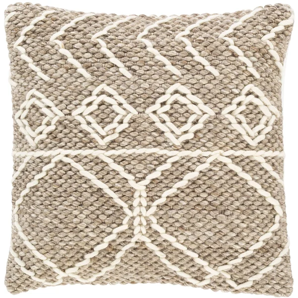 18x22 Brown and White Square Throw Pillow with Knife Edge - Down Filler