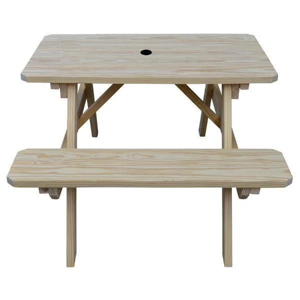 Yellow Pine Picnic Table with Attached Benches 5ft - Tractor Red Paint, Without Umbrella Hole
