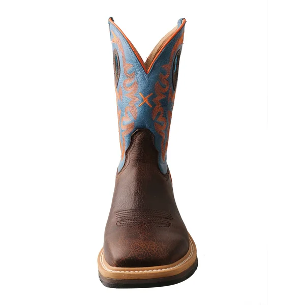 Twisted x Men's MCW0010 Cowboy Western Work Boot - Dark Brown/Sky Blue Leather