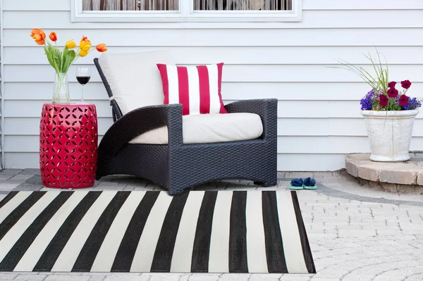 4' x 6' Black and White Rectangular Home Essentials Striped Outdoor Rug
