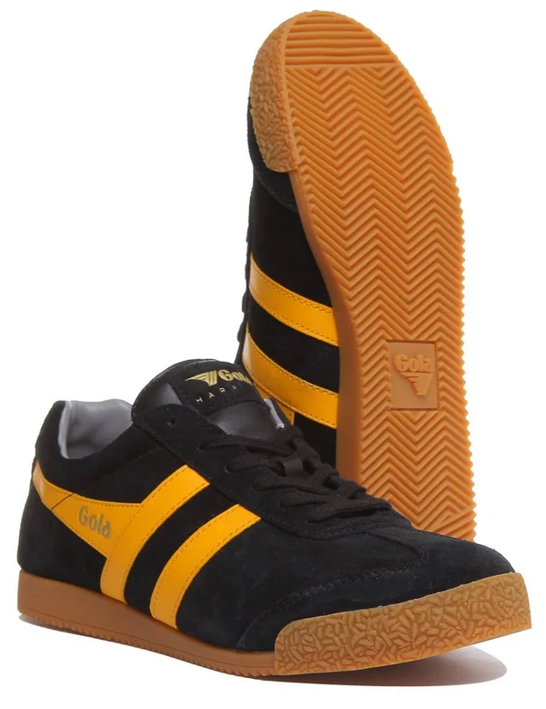 Gola Harrier Mens Black Yellow Suede Classic Trainers