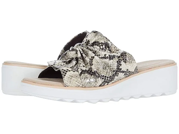 Clarks Women's Jillian Leap Wedge Slide - Size: 6, Taupe Snake Synthetic