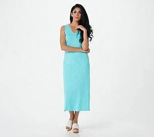 Belle by Kim Gravel Slub Knit Tank Maxi Dress - Size Medium, Cabana Blue