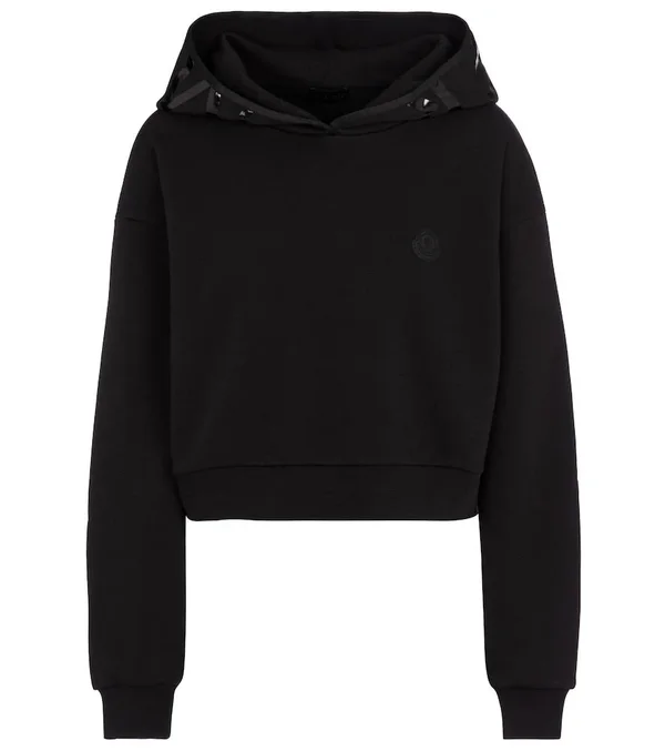 Moncler - Cotton-blend Cropped Hoodie, Women, Black, XL, Tops