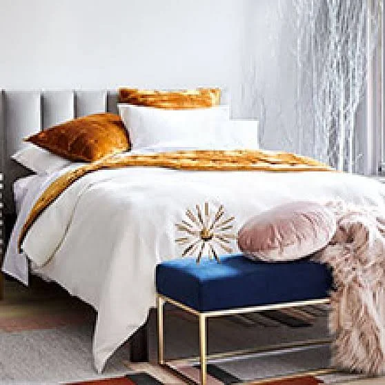 Channel Tufted Headboard - Queen, Distressed Velvet, Mineral Gray
