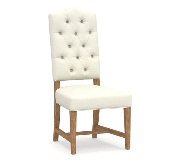 Ashton Upholstered Tufted Dining Side Chair - Ash Brown Frame, Performance Slub Cotton Ivory - Furniture - Dining Chairs & Be