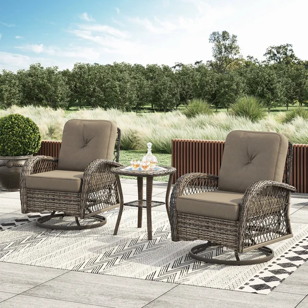Corvus Livorno Outdoor 3-Piece Wicker Chat Set with Swivel Chairs - Blue