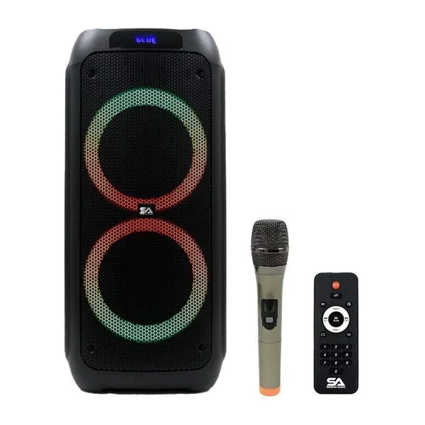 Seismic Audio - SA-KP208 - Powered Portable Dual 8 inch Party & Karaoke Speaker - Home LED Bluetooth - Wireless Microphone an