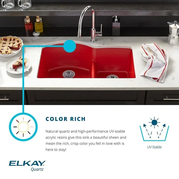 Elkay Quartz Luxe 33 inch Offset 60/40 Double Bowl Drop-In Sink - Caviar ELXH3322RCA0