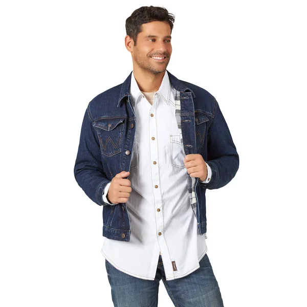Wrangler Men's Faded Indigo Plaid Lined Denim Jacket