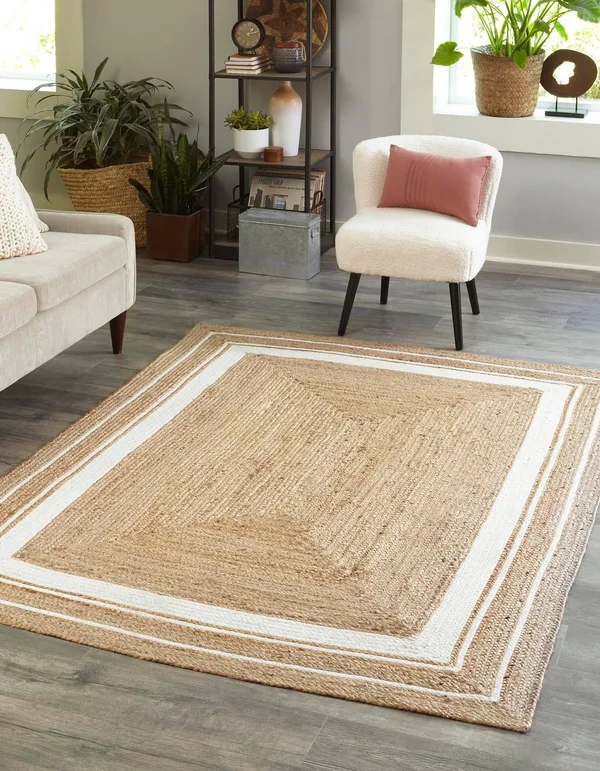 Unique Loom Gujarat Braided Jute Area Rug (5& x 8& - Natural/Ivory)