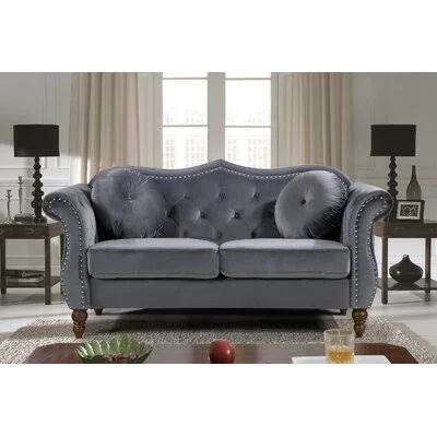 Couto 65.5x22 Velvet Rolled Arm Loveseat House of Hampton Upholstery Color: Gray