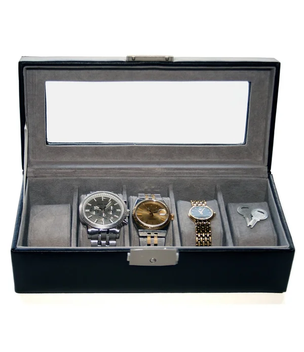 Royce Leather 5 Slot Watch Box Brown