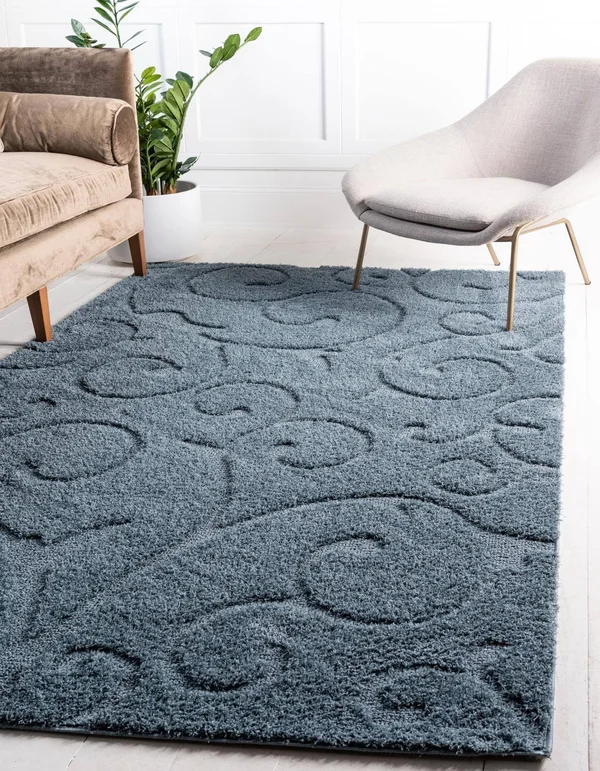 Unique Loom Carved Floral Shag Area Rug (5& x 8& - Blue)