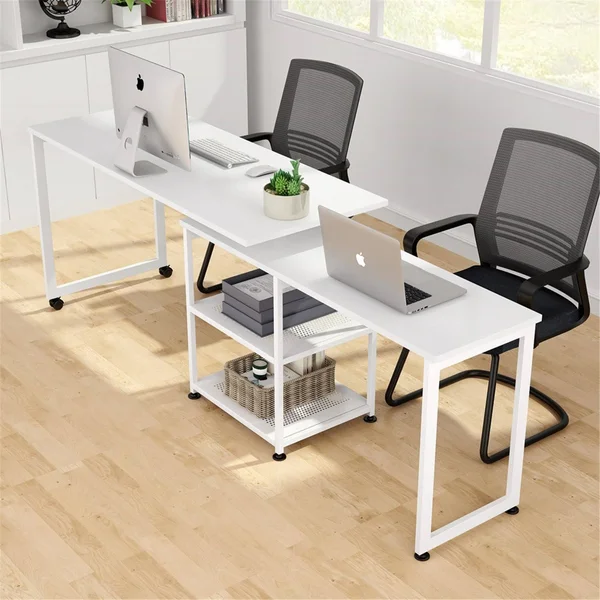 55 inch Corner Computer Desk - Reversible L-Shaped Desk 360癛otating - Black