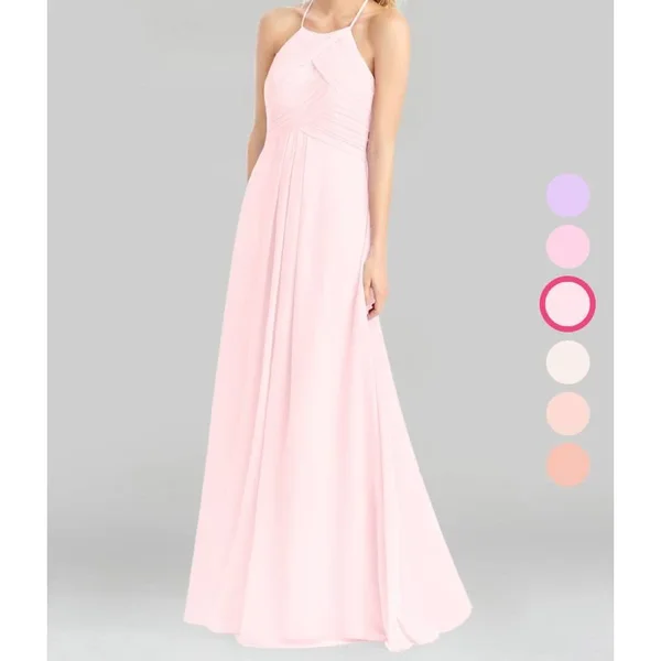 Azazie A-Line/Princess Halter Floor-Length Chiffon Bridesmaid Dresses - Blushing Pink