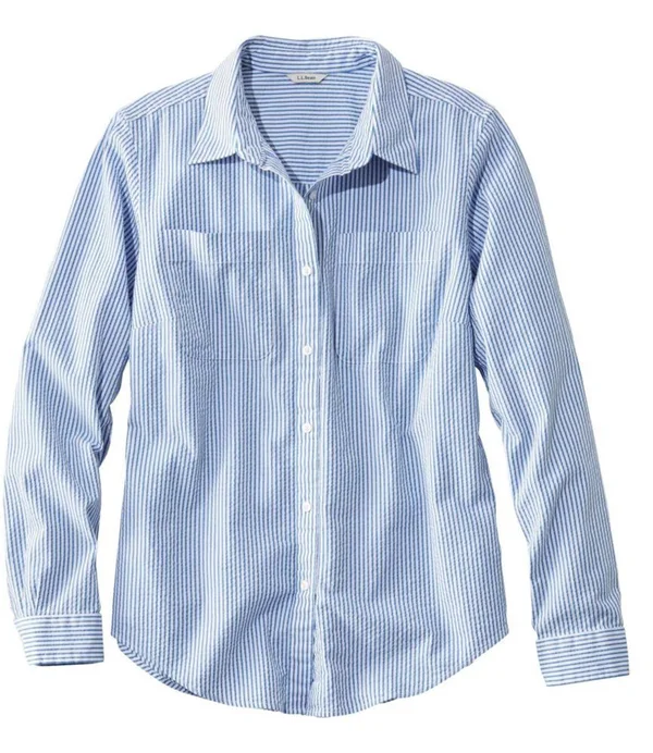 Women's Vacationland Seersucker Shirt, Long-Sleeve Blue Small, L.L.Bean